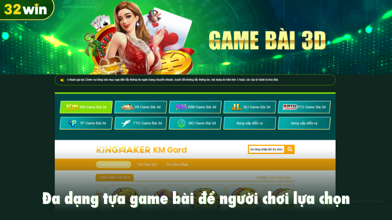 Đa dạng tựa game bài để người chơi lựa chọn